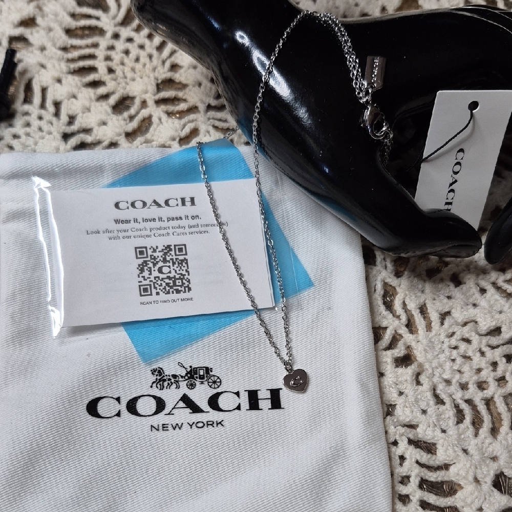 Coach Silver Heart Charm Necklace